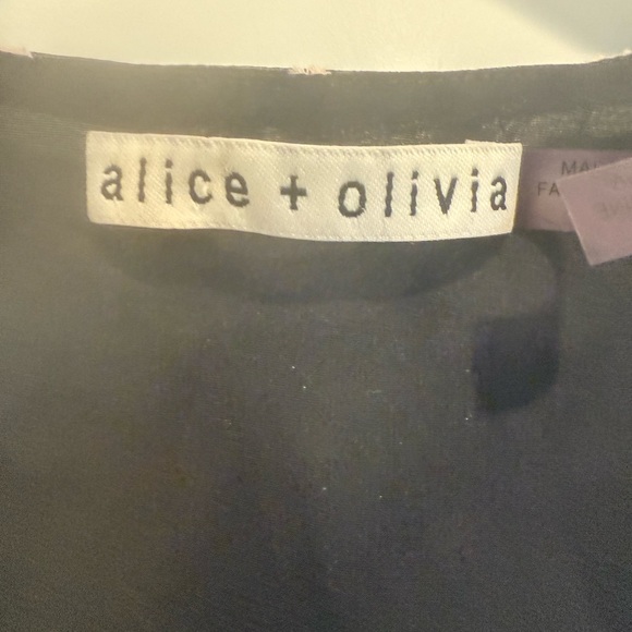 ALICE + OLIVIA Sandra Embroidered Floral Wrap Dress in Black White - Picture 8 of 11